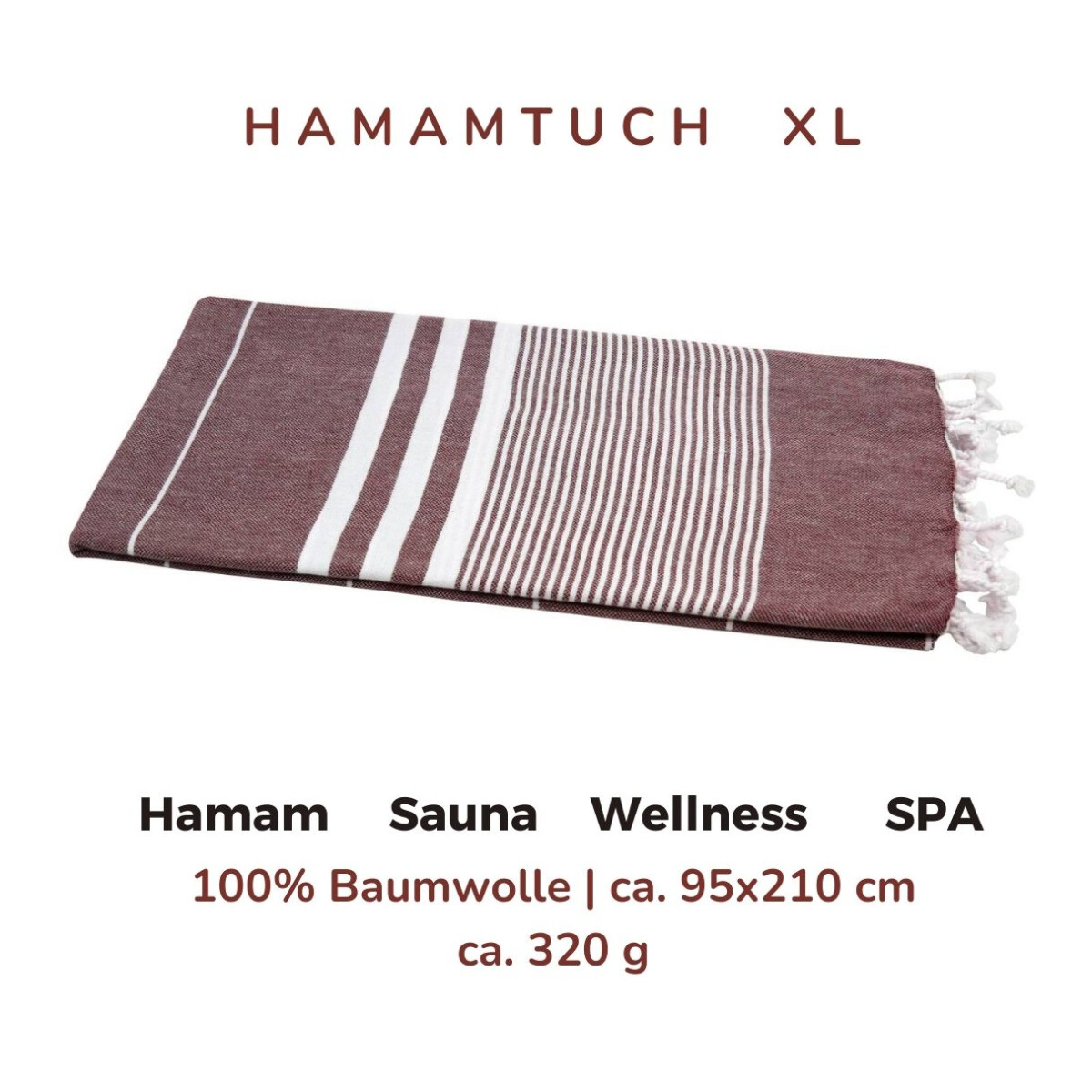 Saunatuch XL bordeaux weiss ca. 95x210 cm Nian | vorgewaschen