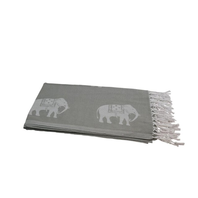 Hamamtuch Pestemal grau weiß | mit kleinen Elefanten ca. 95x175 cm