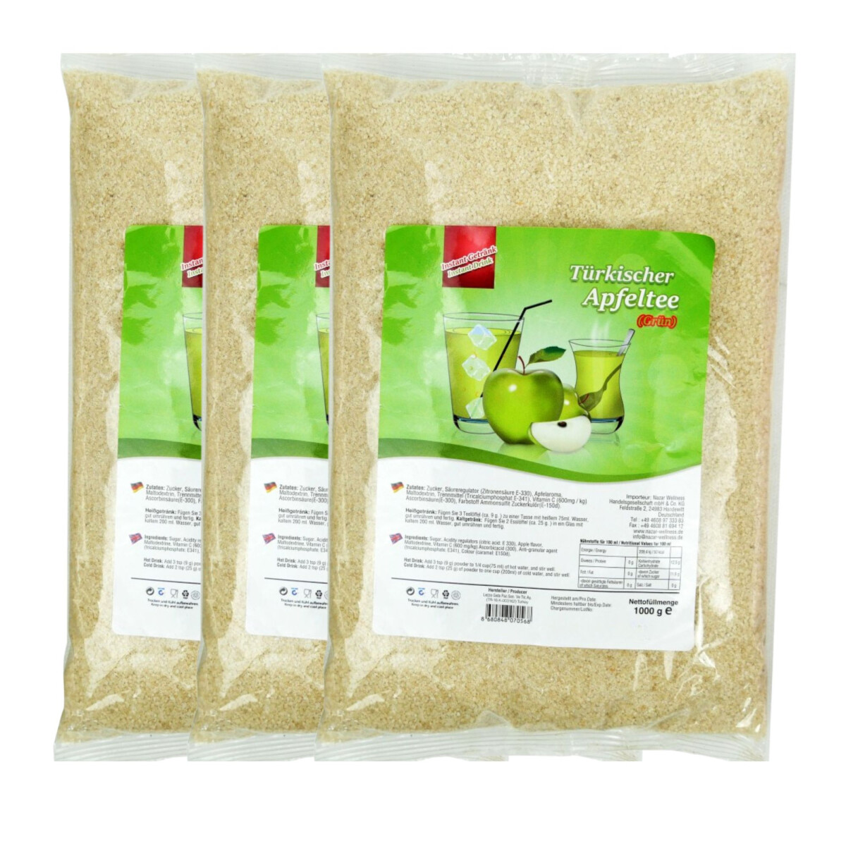 Apfeltee Pulver 3x 1 kg t&uuml;rkischer Tee Instanttee "Apfel gr&uuml;n"