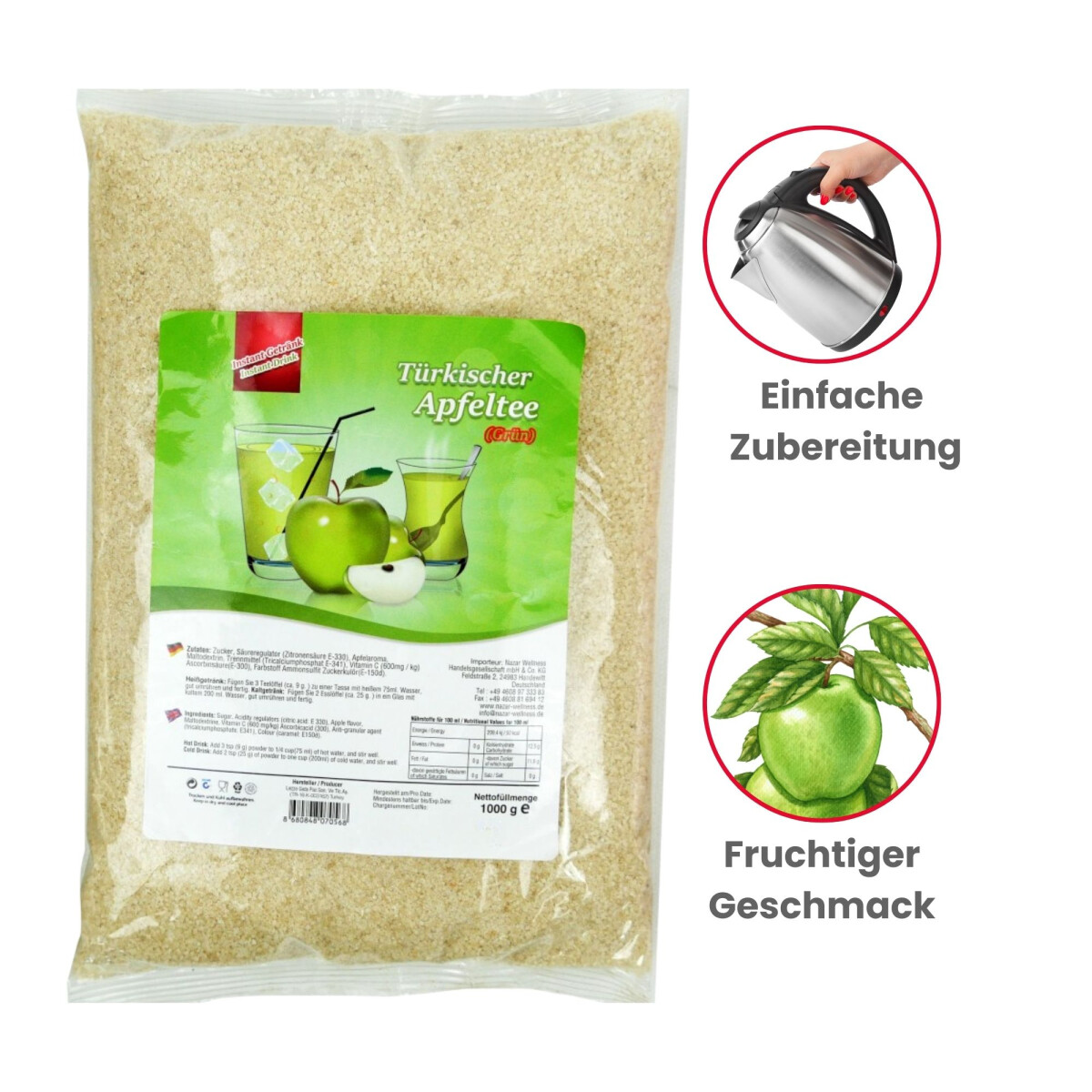 Apfeltee Pulver 3x 1 kg t&uuml;rkischer Tee Instanttee "Apfel gr&uuml;n"