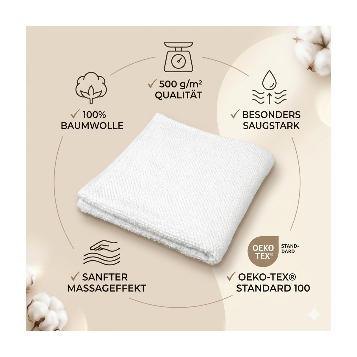 Handtuch 50x100 cm Wei&szlig; | Duschtuch, Sauna- &amp; Sporthandtuch | 100% Baumwolle