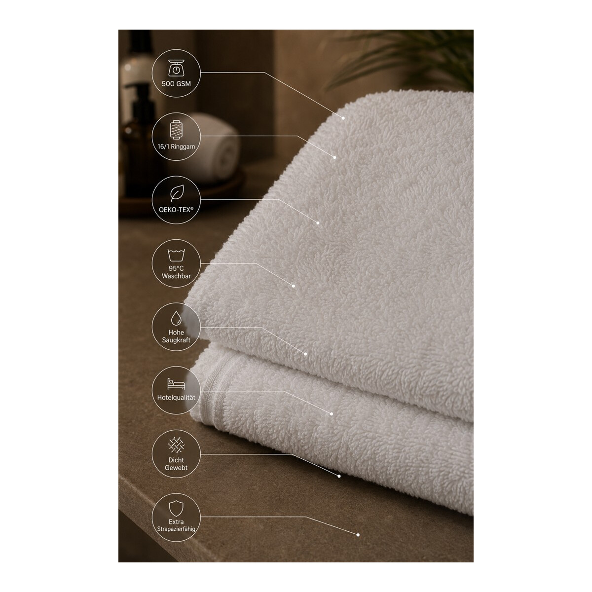 Handtuch 50x100 cm Wei&szlig; &ndash; Walkfrottier Hotelqualit&auml;t 500 g/m&sup2; Baumwolle