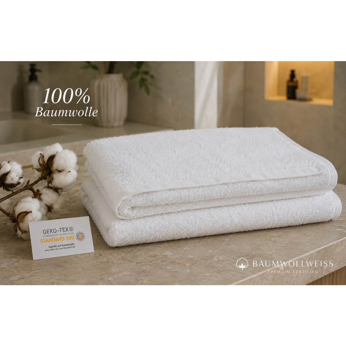 Handtuch 50x100 cm Wei&szlig; &ndash; Walkfrottier Hotelqualit&auml;t 500 g/m&sup2; Baumwolle