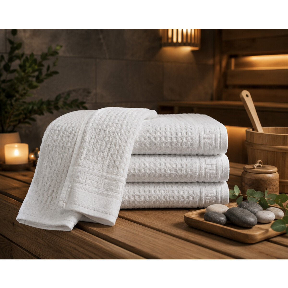 Handtuch 50x100 cm Wei&szlig; Wabenmuster &ndash; Walkfrottier Hotelqualit&auml;t 600 g/m&sup2; Baumwolle