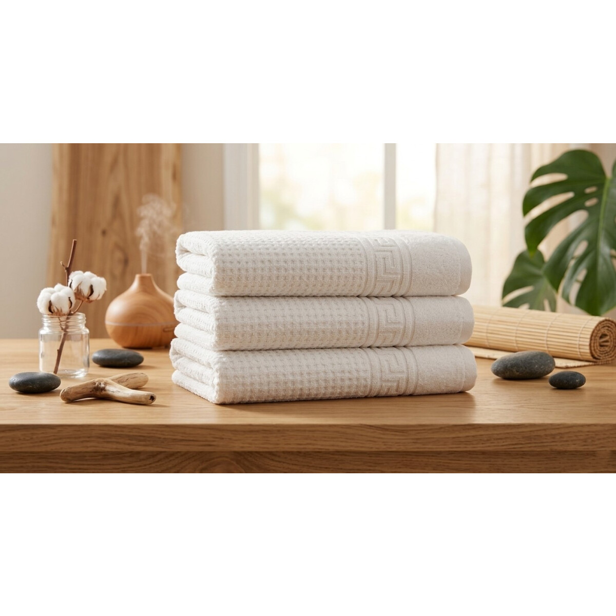 Handtuch 50x100 cm Wei&szlig; Wabenmuster &ndash; Walkfrottier Hotelqualit&auml;t 600 g/m&sup2; Baumwolle