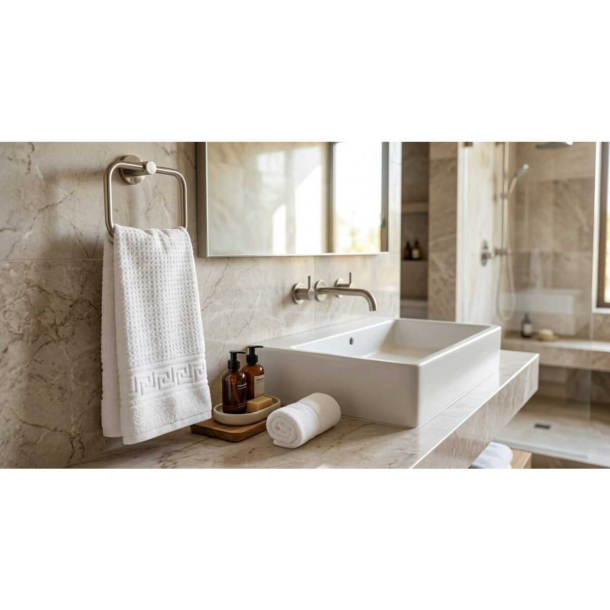 Handtuch 50x100 cm Wei&szlig; Wabenmuster &ndash; Walkfrottier Hotelqualit&auml;t 600 g/m&sup2; Baumwolle