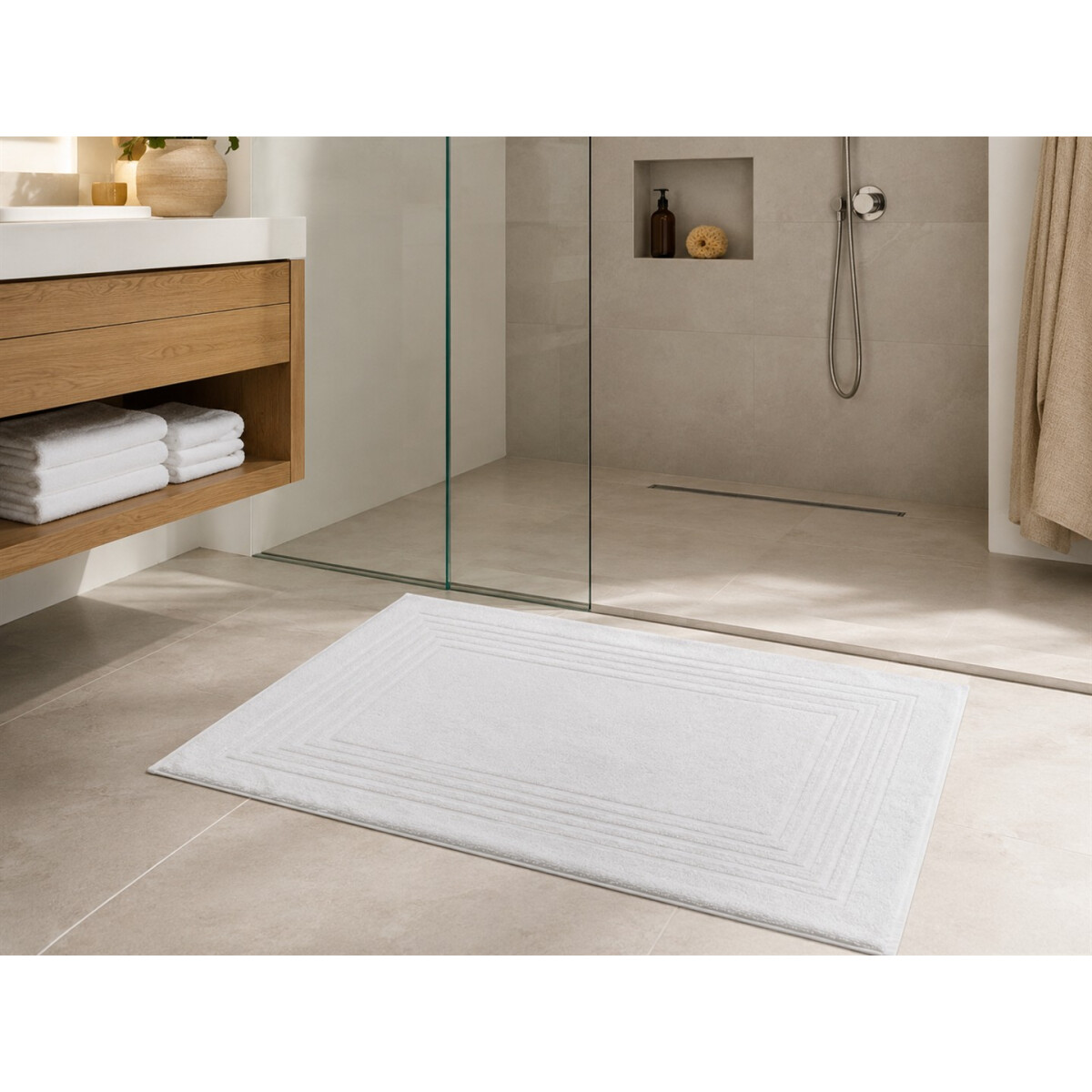 Badvorleger Badematte 50x75 cm Wei&szlig; 100% Baumwolle 650 g/m&sup2; Hotelqualit&auml;t Duschvorleger