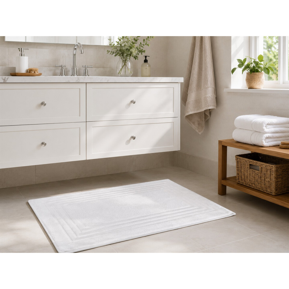Badvorleger Badematte 50x75 cm Wei&szlig; 100% Baumwolle 650 g/m&sup2; Hotelqualit&auml;t Duschvorleger