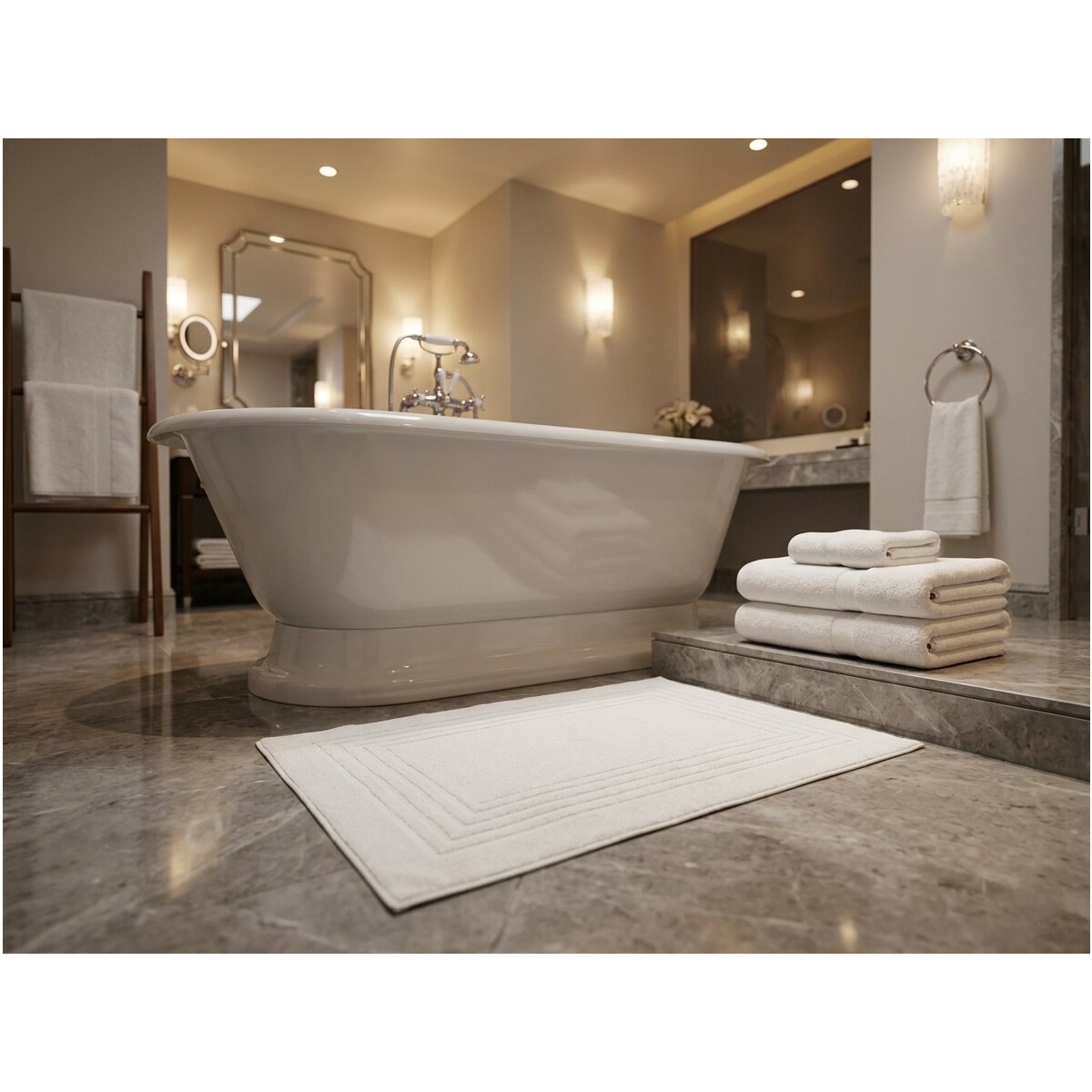 Badvorleger Badematte 50x75 cm Wei&szlig; 100% Baumwolle 650 g/m&sup2; Hotelqualit&auml;t Duschvorleger