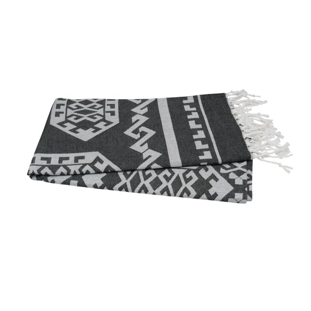 Hamamtuch schwarz weiß 100x180 cm "Kelim Style" mit Fransen