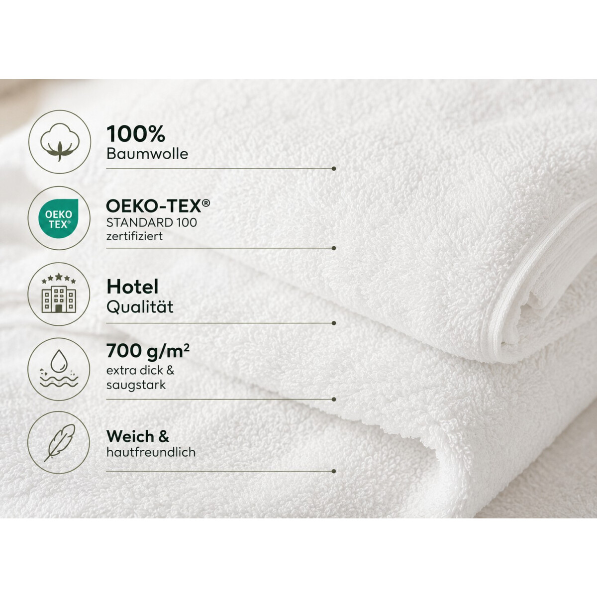 Duschtuch wei&szlig; ca. 70x140 cm | strapazierf&auml;hige Hotelserie Qualit&auml;t ca. 700 g/m&sup2;