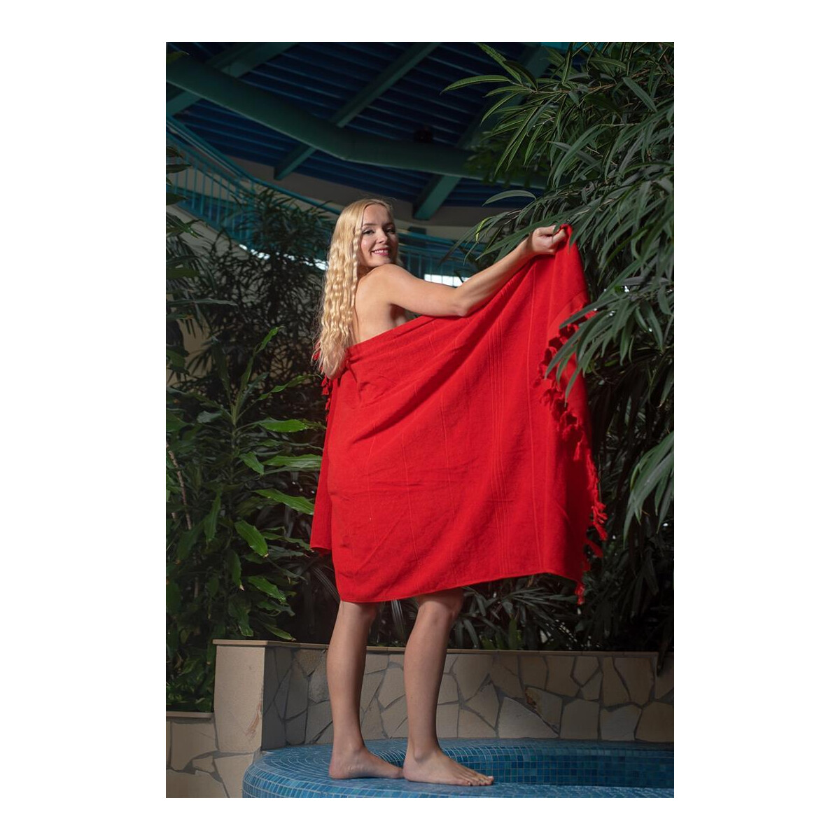 Hamamtuch Frottee rot mit Fransen ca. 90x180 cm