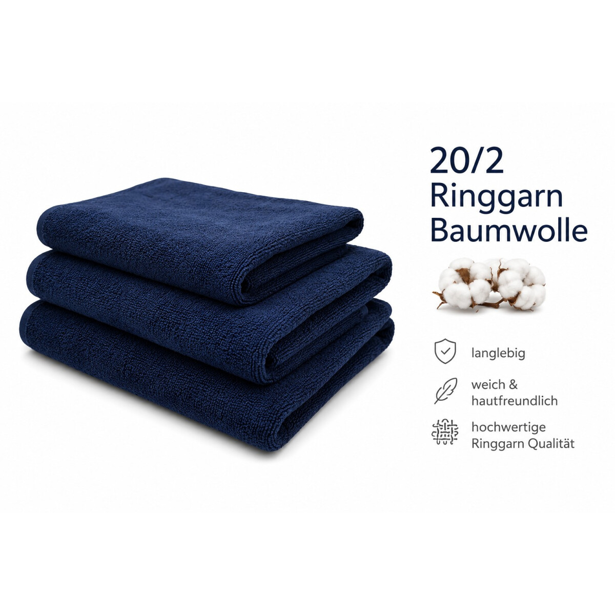 Duschtuch 70x140 cm marineblau | Hotelqualit&auml;t Walkfrottier 100% Baumwolle 20/2 Ringgarn