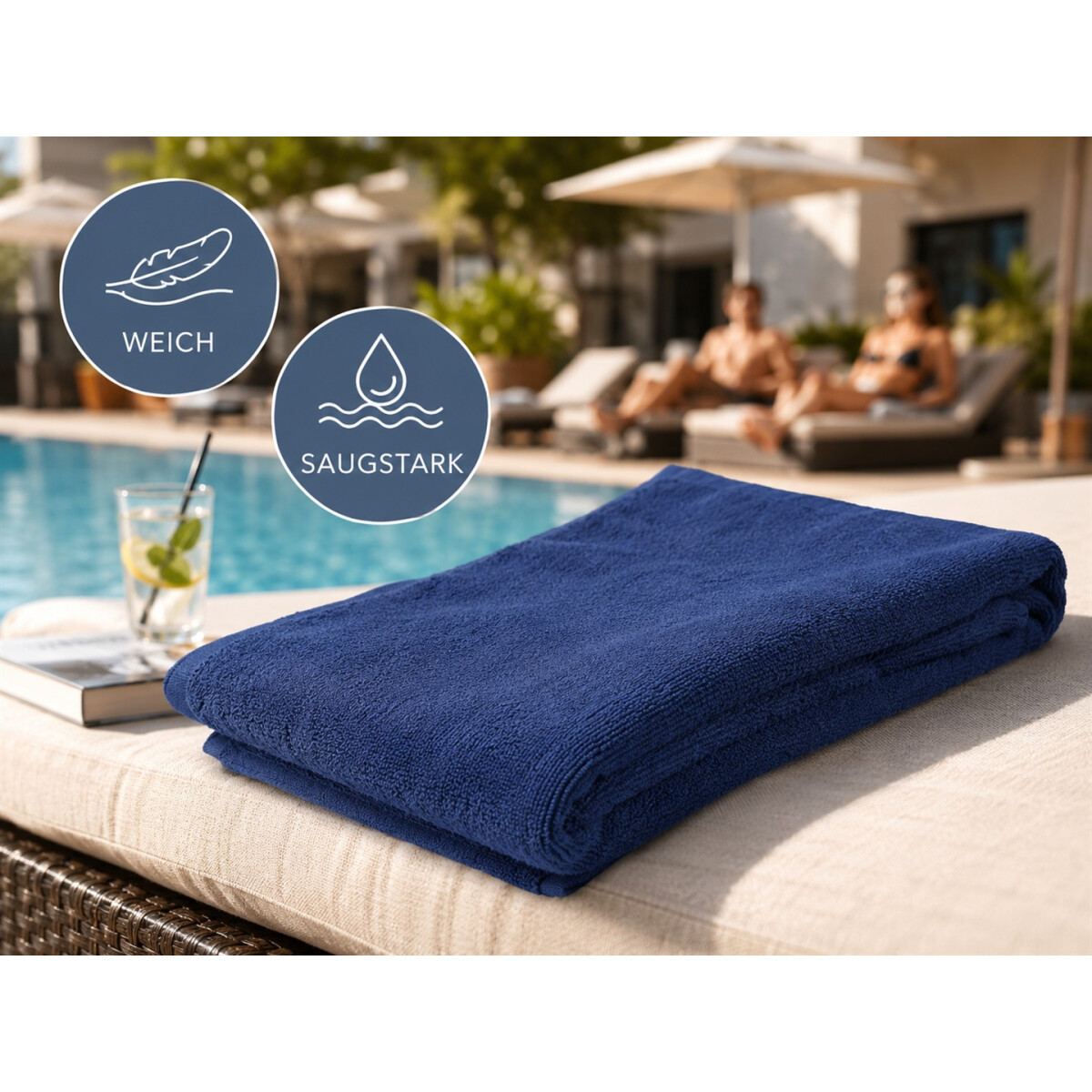 Duschtuch 70x140 cm marineblau | Hotelqualit&auml;t Walkfrottier 100% Baumwolle 20/2 Ringgarn