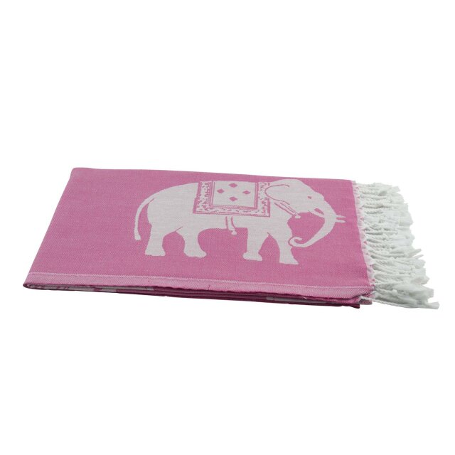 Hamamtuch pink weiß | mit großen Elefanten ca. 100x180 cm