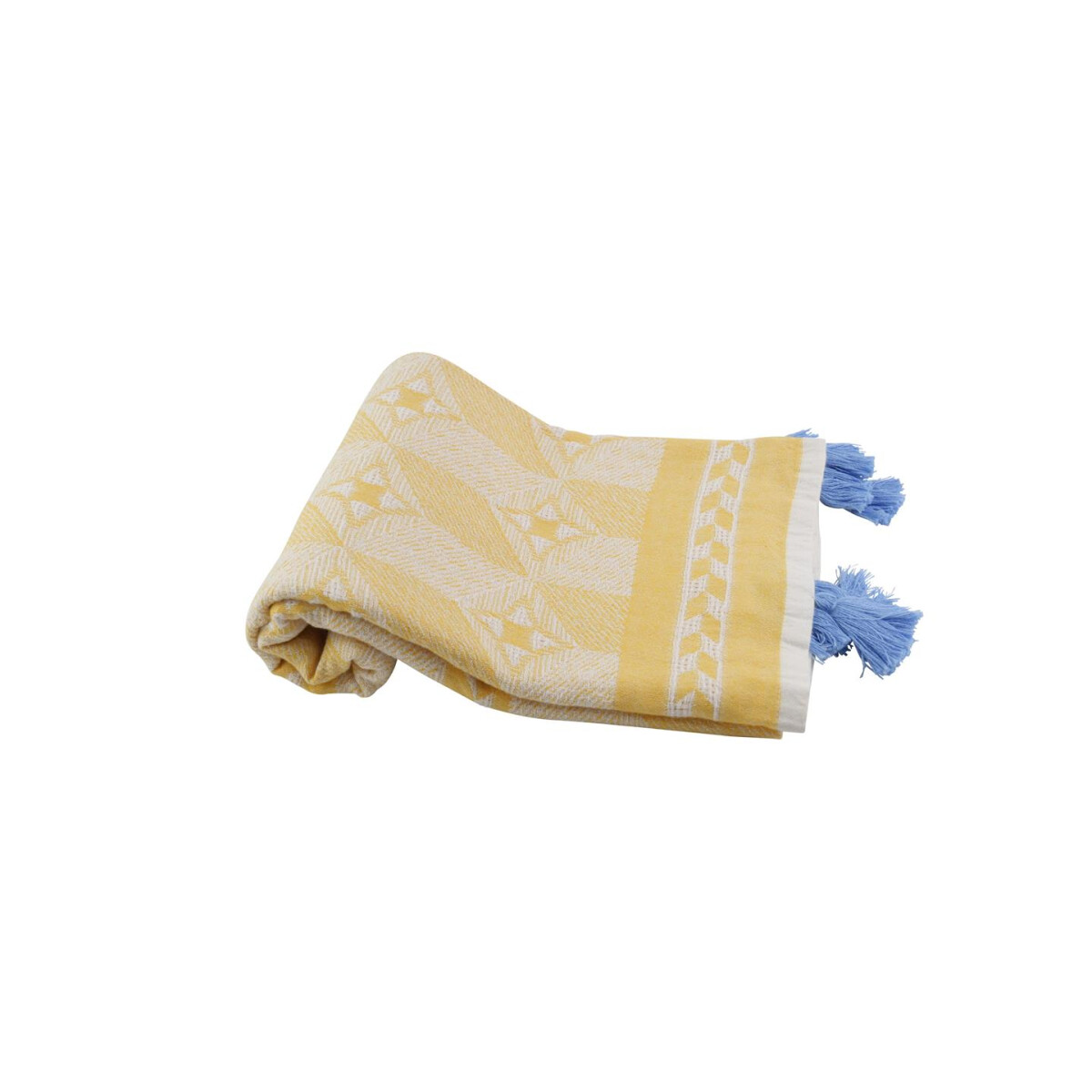Strandtuch gelb blau mit Quasten und Allover-Muster