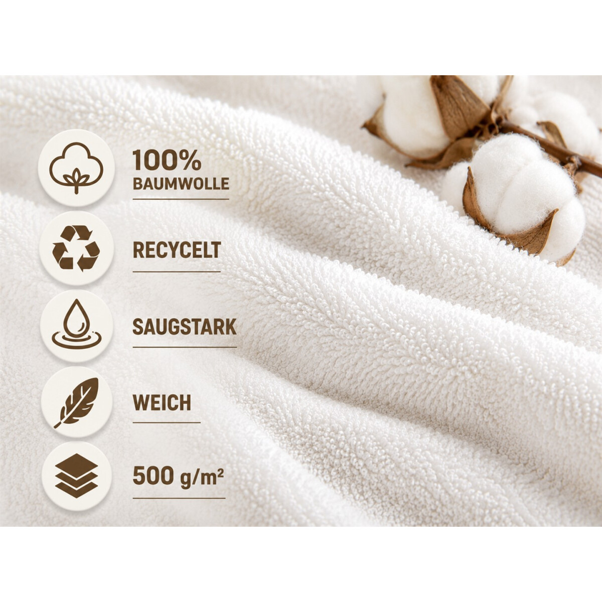 Saunatuch 90x200 cm wei&szlig; 100% recycelte Baumwolle 500 g/m&sup2;