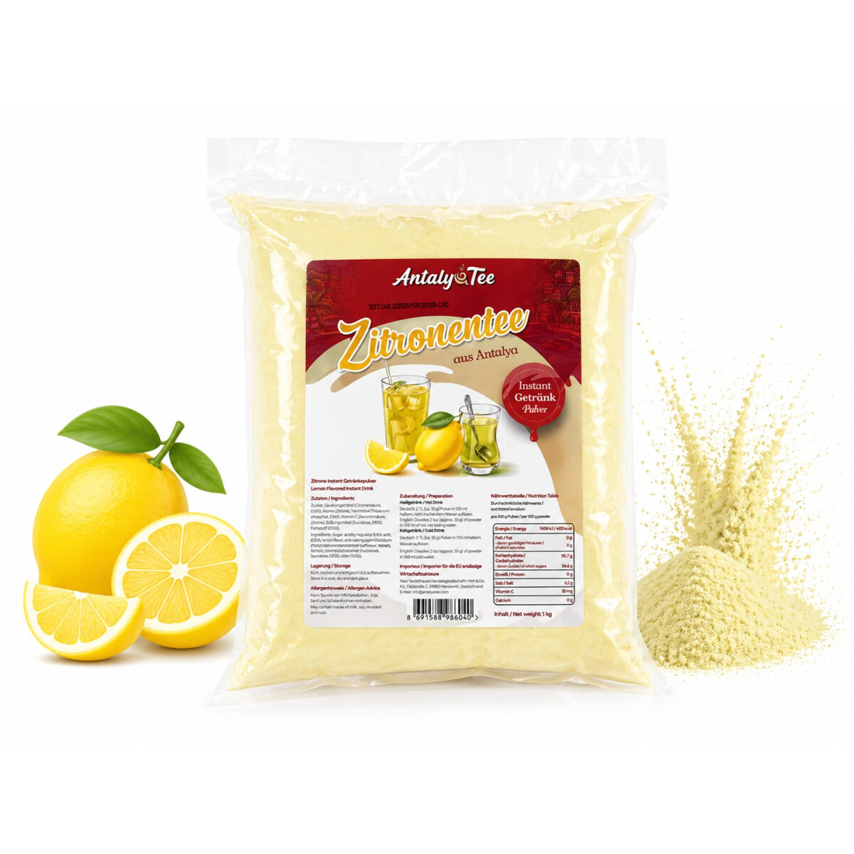 T&uuml;rkischer Zitronentee Instant Getr&auml;nkepulver 1 kg &ndash; f&uuml;r Hei&szlig;- und Kaltgetr&auml;nke - aus Antalya