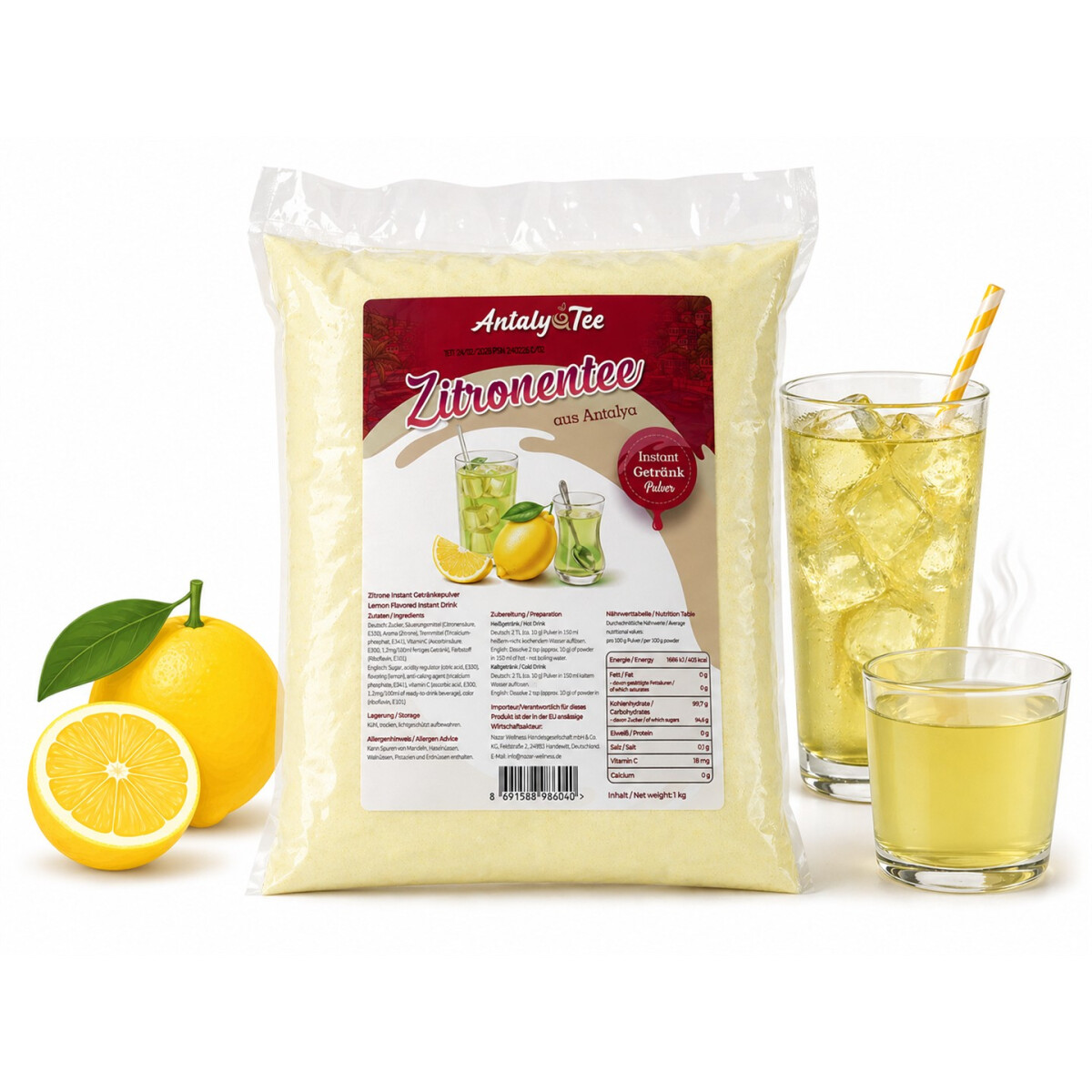 T&uuml;rkischer Zitronentee Instant Getr&auml;nkepulver 1 kg &ndash; f&uuml;r Hei&szlig;- und Kaltgetr&auml;nke - aus Antalya