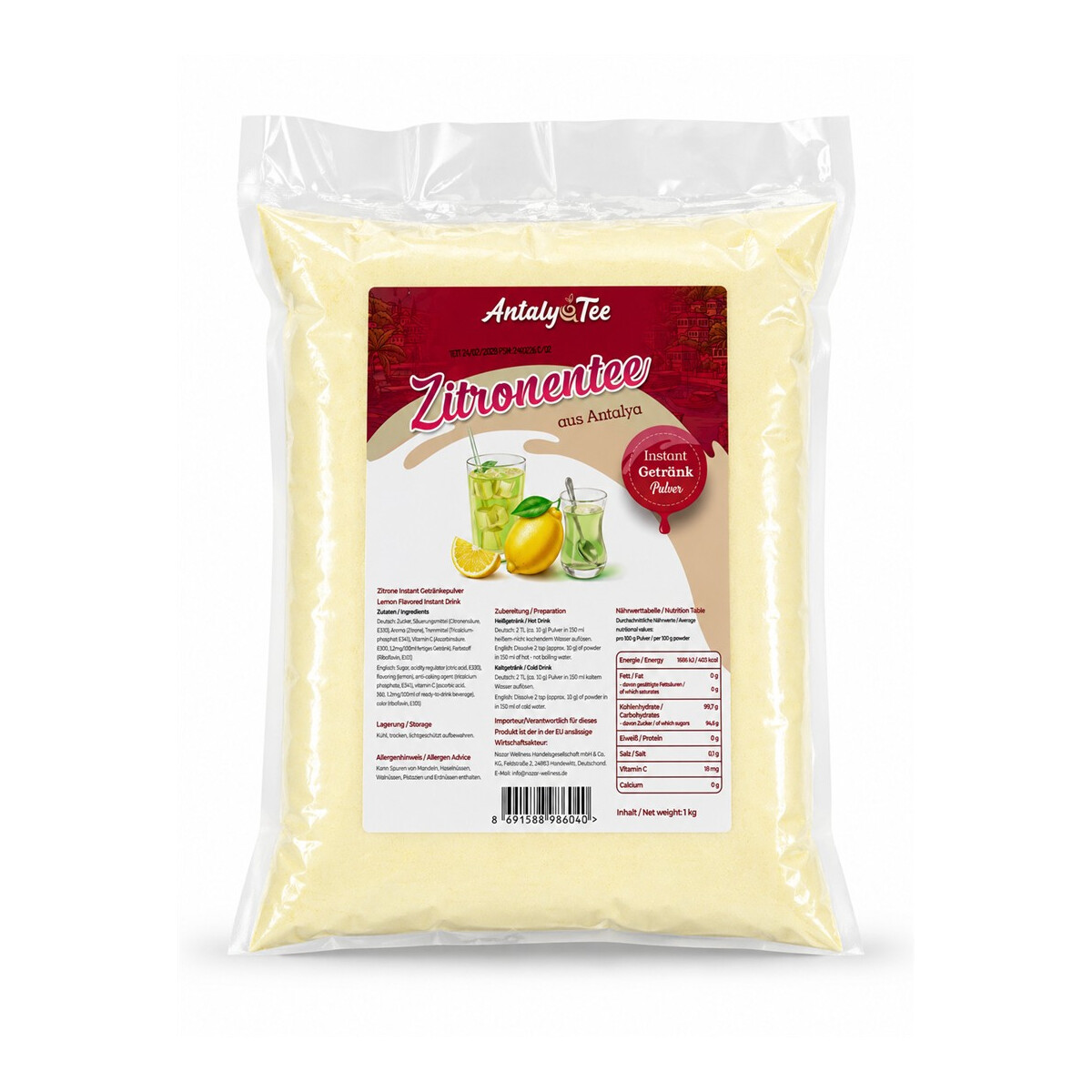 T&uuml;rkischer Zitronentee Instant Getr&auml;nkepulver 1 kg &ndash; f&uuml;r Hei&szlig;- und Kaltgetr&auml;nke - aus Antalya