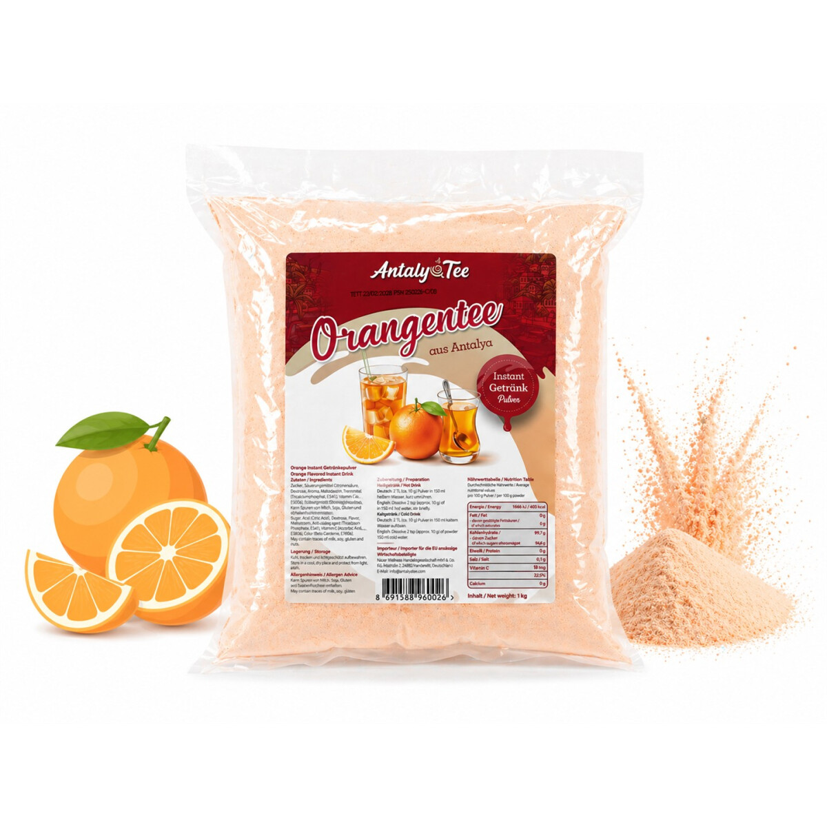 T&uuml;rkischer Orangentee Instant Getr&auml;nkepulver 1 kg &ndash; f&uuml;r Hei&szlig;- und Kaltgetr&auml;nke - aus Antalya