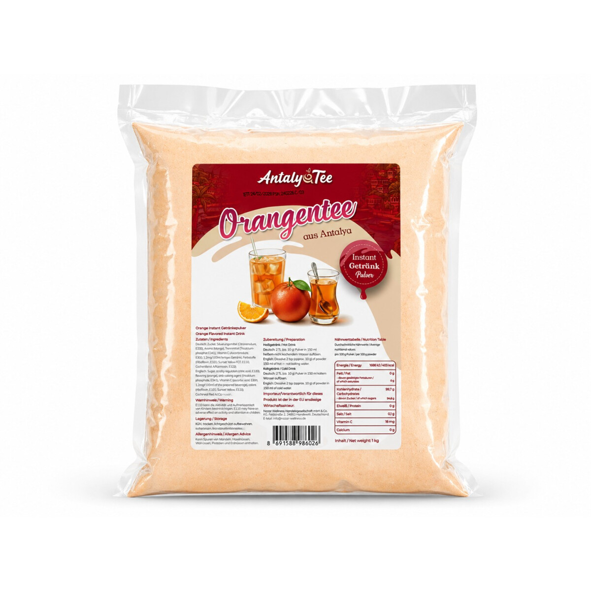 T&uuml;rkischer Orangentee Instant Getr&auml;nkepulver 1 kg &ndash; f&uuml;r Hei&szlig;- und Kaltgetr&auml;nke - aus Antalya