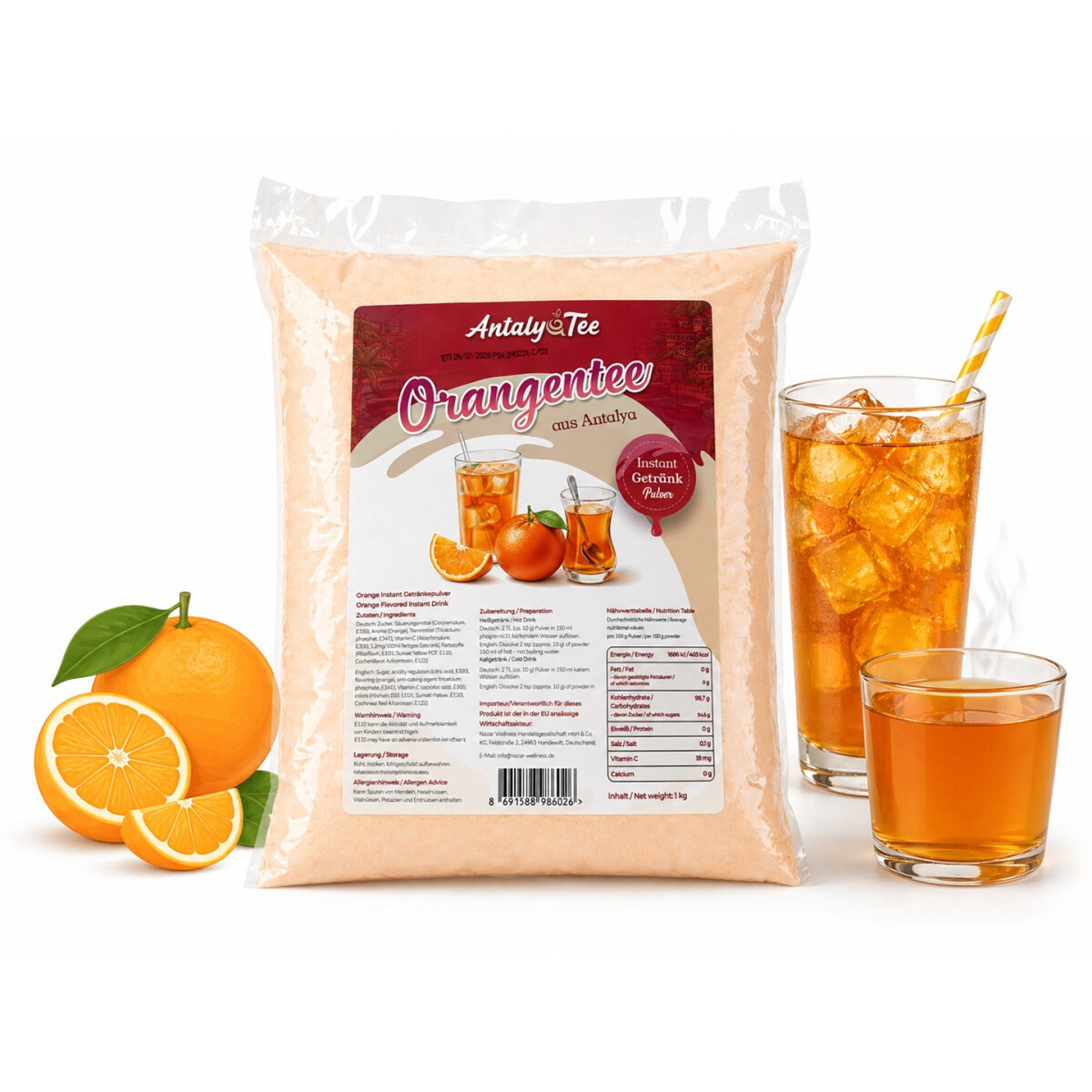 T&uuml;rkischer Orangentee Instant Getr&auml;nkepulver 1 kg &ndash; f&uuml;r Hei&szlig;- und Kaltgetr&auml;nke - aus Antalya