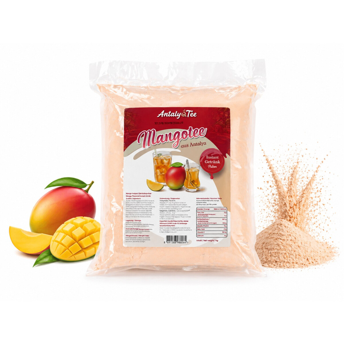 T&uuml;rkischer Mangotee Instant Getr&auml;nkepulver 1 kg &ndash; f&uuml;r Hei&szlig;- und Kaltgetr&auml;nke - aus Antalya
