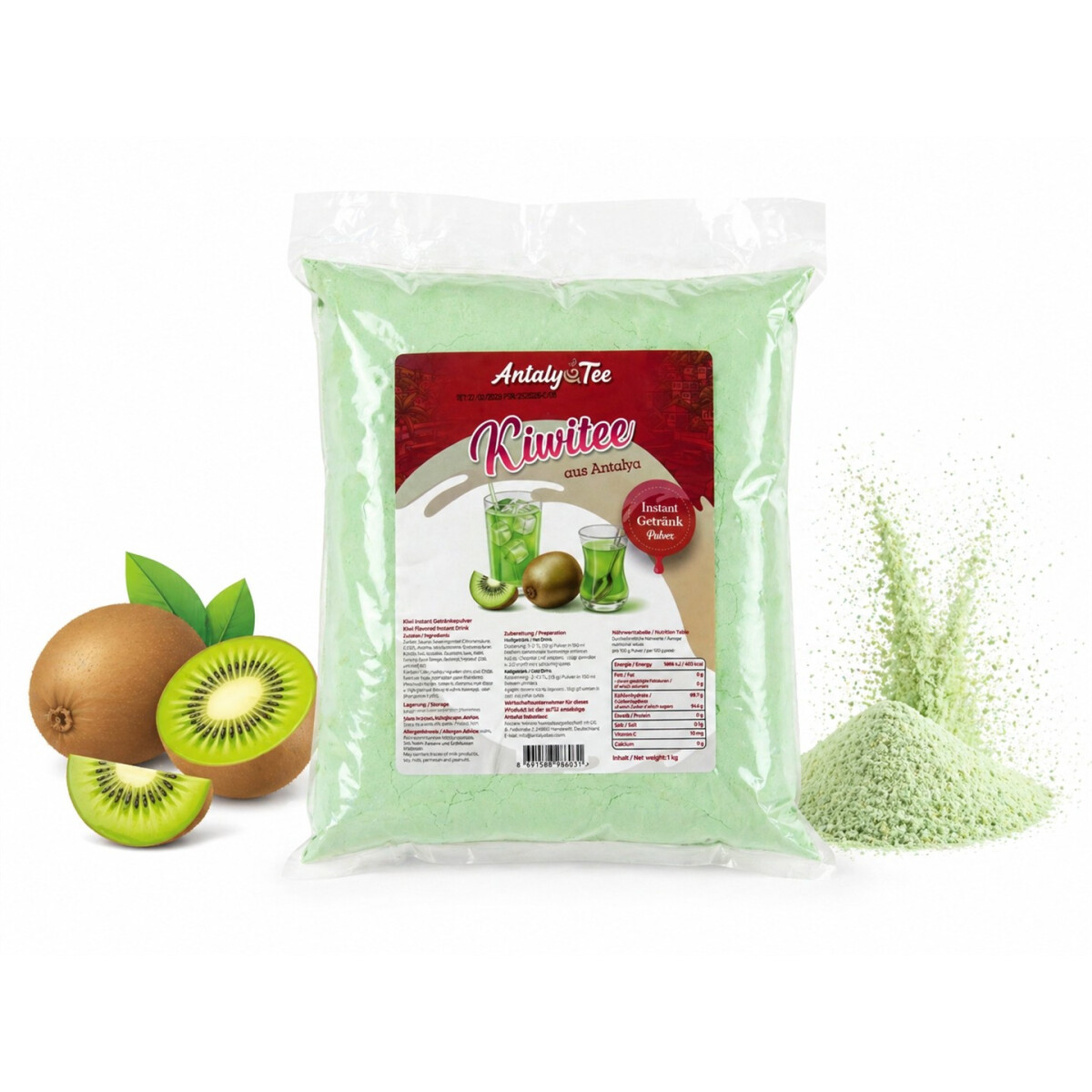 T&uuml;rkischer Kiwitee Instant Getr&auml;nkepulver 1 kg &ndash; f&uuml;r Hei&szlig;- und Kaltgetr&auml;nke - aus Antalya