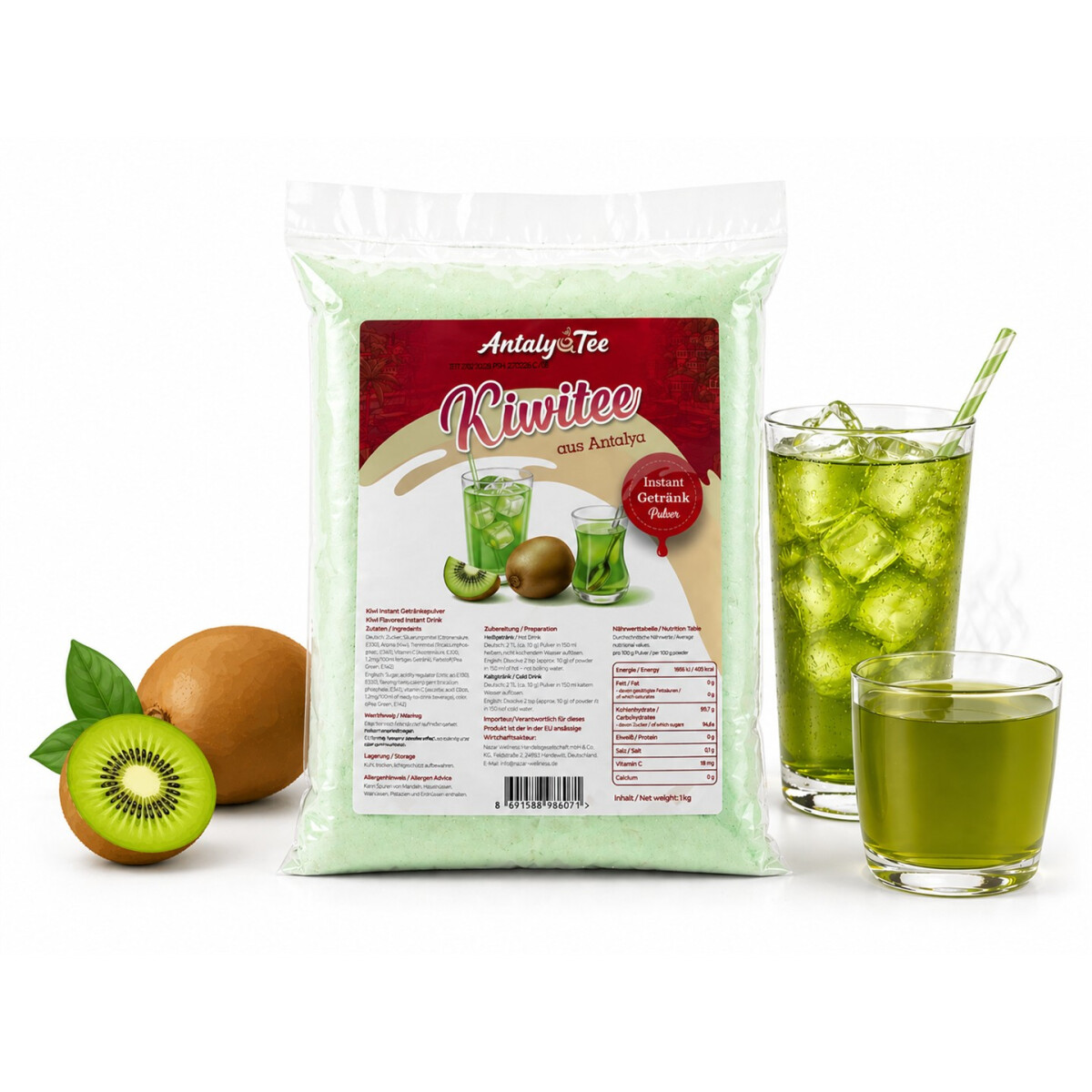 T&uuml;rkischer Kiwitee Instant Getr&auml;nkepulver 1 kg &ndash; f&uuml;r Hei&szlig;- und Kaltgetr&auml;nke - aus Antalya