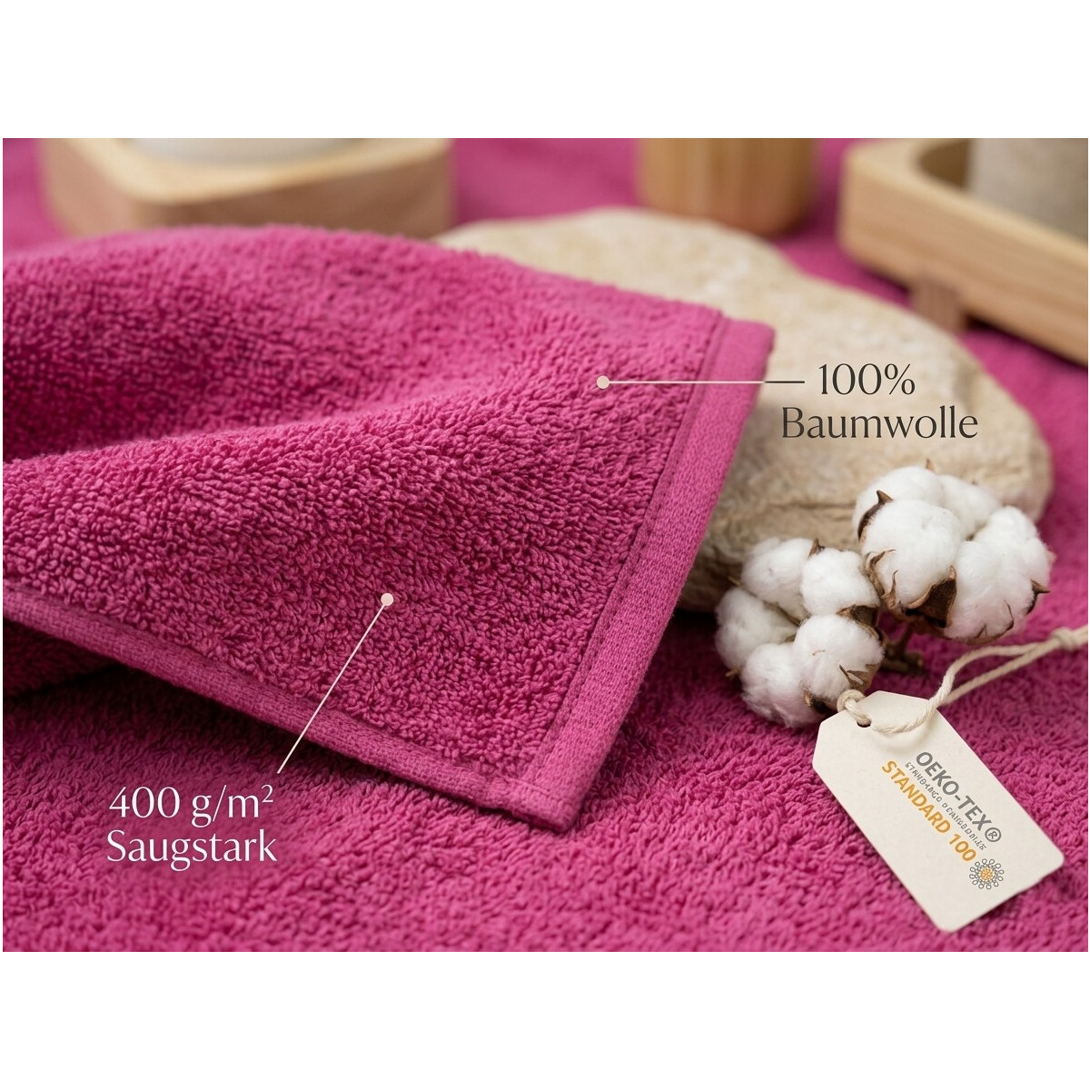 Duschtuch 70 x 140 cm Magenta 100 % Baumwolle 400 gm&sup2; weich und saugstark